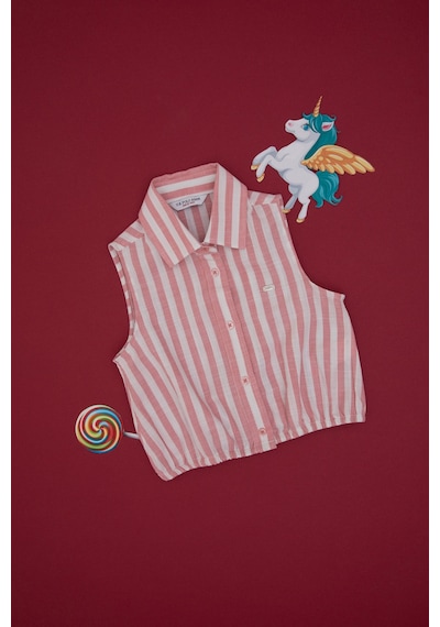 U.S. Polo Assn. Kız Çocuk Pembe Çizgili Kolsuz Gömlek 50306618-VR041