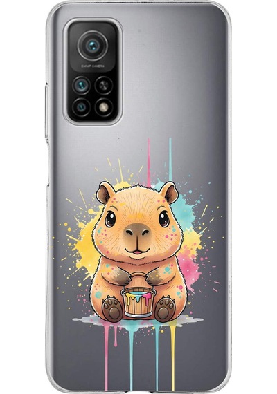 Xiaomi Mi 10 T İle Uyumlu Splash Kapibara Tasarımlı Şeffaf Silikon Kılıf Şeffaf