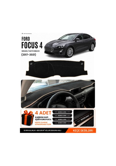 Ford Focus 4 2017-2021 Uyumlu Torpido Koruma, Torpido Örtüsü, Torpido Kılıfı - Siyah Bej
