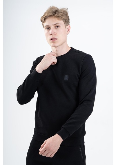 Maraton Sportswear Regular Erkek Bisiklet Yaka Takma Kol Basic Siyah Sweatshirt 21796-siyah Siyah