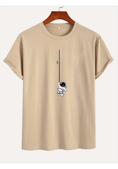 Unisex Mini Astranot Tasarım Basklı Tshirt Bej