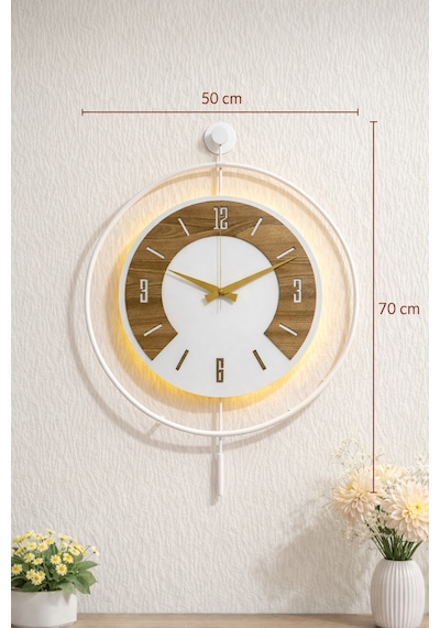 Pey Aksesuar 50x70 Cm Metal Ahşap Ve Işığın Muhteşem Uyumu Duvar Saati Dekoratif Ahşap-m54-beyaz-beyaz-keçe-keçe