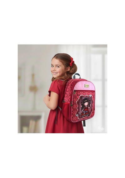 Santoro London Gorjuss Kız Çocuk Sırt Çantası Pembe Bordo Desenli Okul Çantası