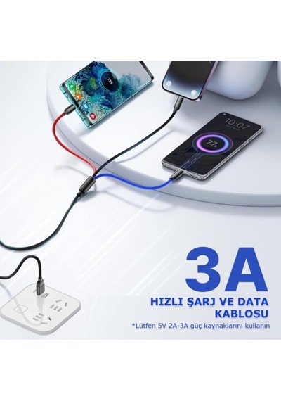 Hızlı Şarj Ve Data Aktarım Kablosu, 60w - 3a Usb A, Type C Usb C , Micro Usb, Lightning Uyumlu 3 Ü 1 Arada Çoklu Kablo
