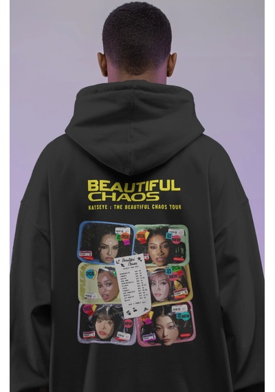 Sevbano Beautiful Chaos Katseye Kpop Müzik Grubu Sırt Baskılı Unisex Over Siyah