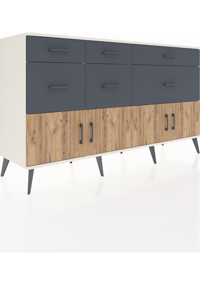 Kronos Konsol Tek Raflı 6 Çekmeceli 4 Kapaklı 176x59x99 Aytaşı-ça Aytaşı-çam/antrasit