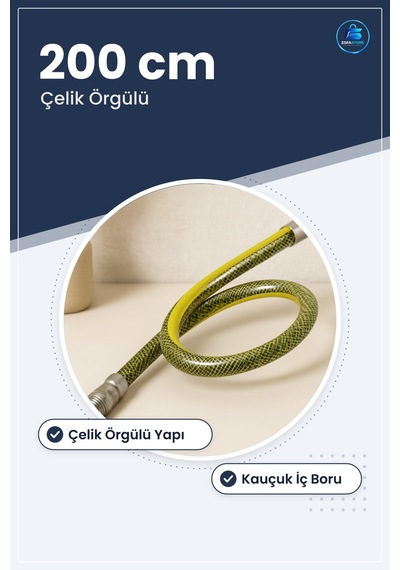 Doğalgaz Hortumu 200 Cm Çelik Örgülü Flex Kauçuk Ocak Kombi Fırın