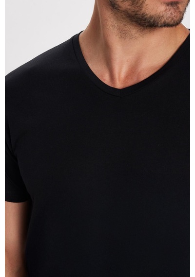 Tudors Erkek Slim Fit Dar Kesim Pamuk Yumuşak Dokulu Siyah V Yaka Tişört-32120 3XL