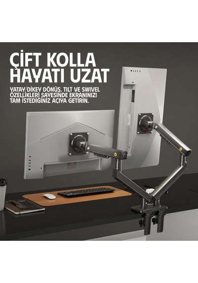 Lexroo North Bayou A5c 17-32 İnch Çift Kol 2-9 Kg Vesa Uyumlu Monitör Standı
