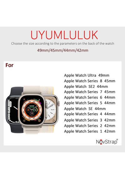 NovStrap Apple Uyumlu  Watch Se 2022 44 MM ile Kordon Alpine Loop T