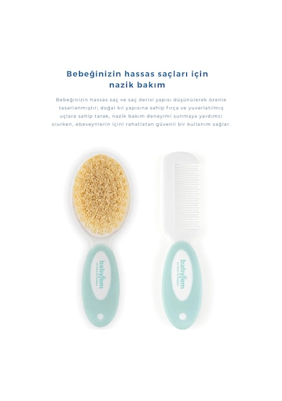 Babyjem Sertifikalı Yumuşak Doğal Bebek Kıl Fırça Tarak Seti Mavi