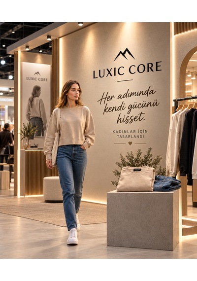 Luxıc Core Kadın Crop Bisiklet Yaka Sweatshirt Pamuklu Yumuşak Dokulu Günlük Spor Sweatshirt Krem
