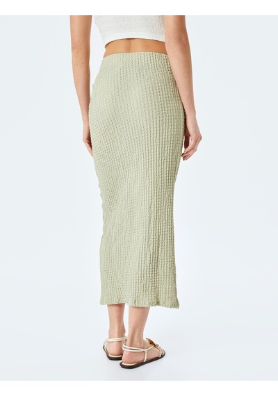 Koton Slim Fit Dokulu Drape Detaylı Yüksek Bel Kalem Etek Yeşil 5sak10002uk Yeşil
