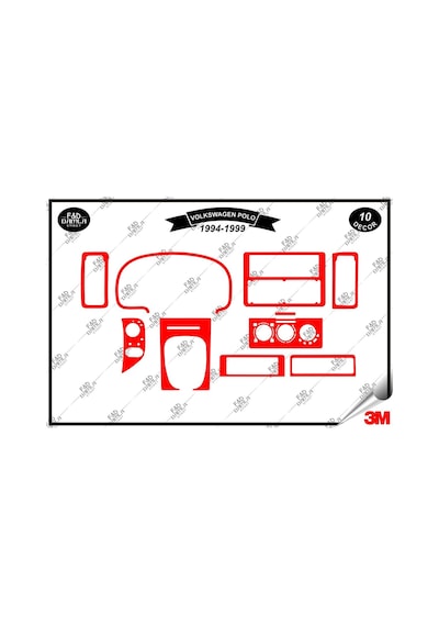 Volkswagen Vw Polo 1994 1999 Torpido Konsol Trim Göğüs Maun Kaplama Set 10 Parça Kırmızı
