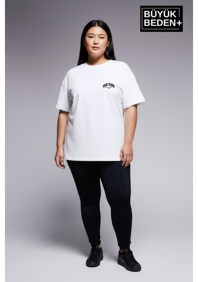 Superlife Süperlife Kadın Büyük Beden New York Baskılı 3xl-6xl Bisiklet Yaka Tshırt Spr25btsk510-05 Beyaz