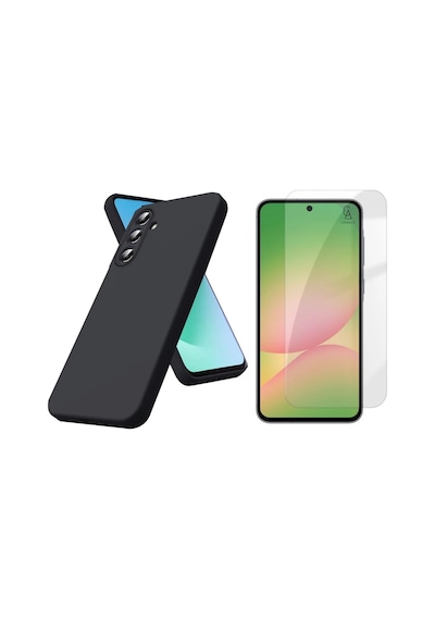 Samsung Galaxy A57 İle Uyumlu Kılıf Esnek Premium Telefon Kılıfı Ve Temperli Cam Ekran Koruyucu Siyah