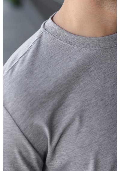 Madmext Grimelanj Pamuklu Slim Fit Erkek Tişört E7187 Gri Melanj