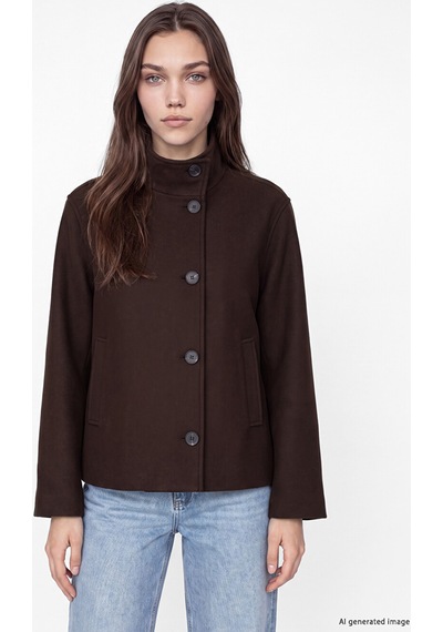 Lcw Modest Kahverengi Dik Yaka Oversize Kadın Kaşe Mont
