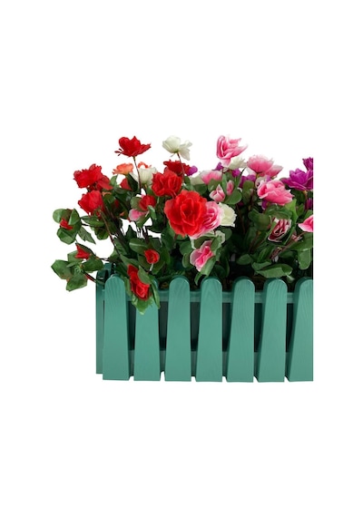 Yapay Çiçek Yeşil Çit Balkon Saksısı Renkli Açelya Çiçekli 55x20C