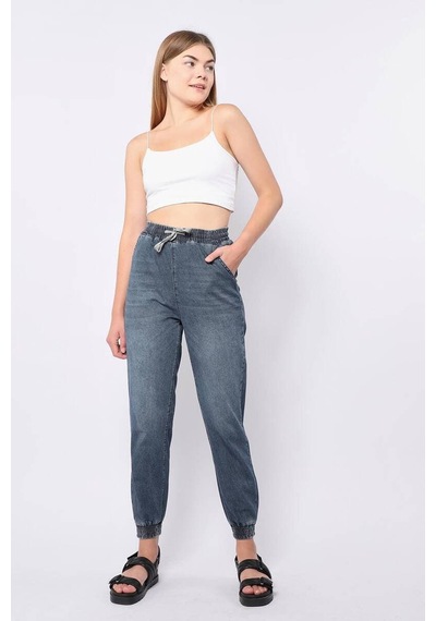 Kadın Lastikli Jogger Pantolon Mavi 001
