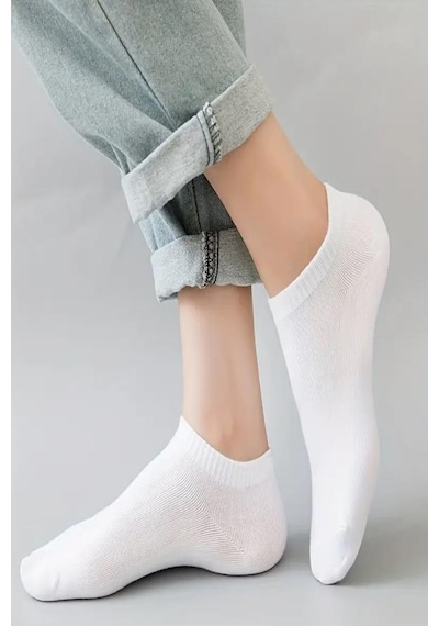Ozzy Socks 12 Çift Beyaz Dikişsiz Kadın Bambu Görünmez Sneaker Spor Ayakkabı Çorabı Beyaz