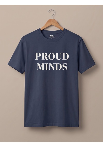 Maccali Erkek Lacivert Proud Minds Baskılı Bisiklet Yaka Bol Kesim Tişört