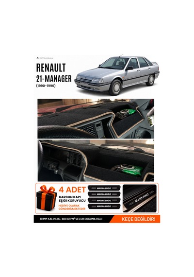 Renault 21 Manager 1990-1996 Uyumlu Torpido Örtüsü, Torpido Kılıfı - Siyah-bej - Re005
