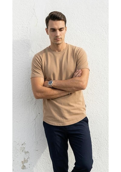 Plus Scorpion Erkek Slim Fit Basic Tişört Esnek, Terletmeyen Pike Dokulu Kumaş Taş