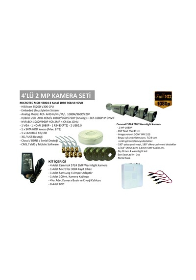 Microtec 4 Lü Ahd Full Hd Gece Renkli Kamera Seti
