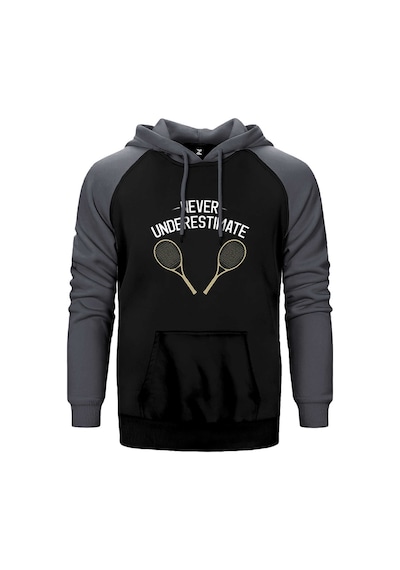 Tennis Never Underestimate Gri Renk Reglan Kol Kapşonlu Sweatshirt Gri