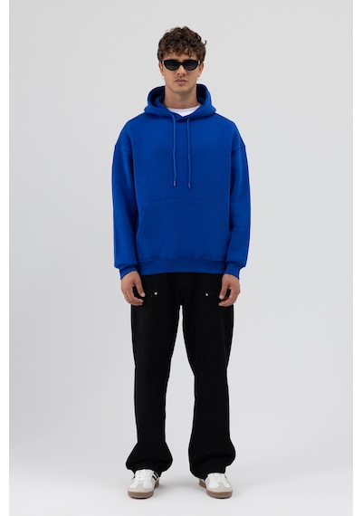 Vamos Basic Oversize Kapüşonlu Sweatshirt Saks Mavi
