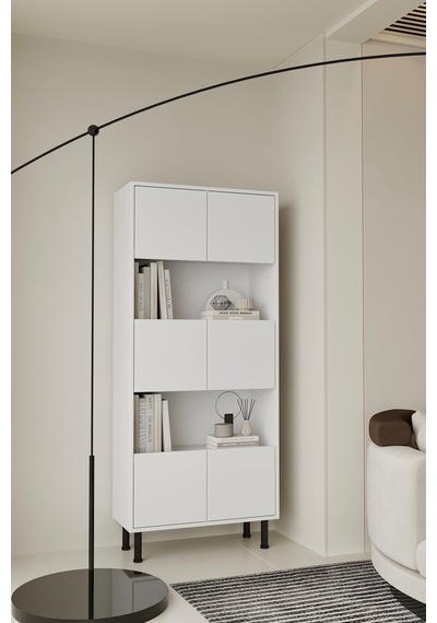 Hitit Kitaplık 175 Cm - Vitrin - Gümüşlük 100% Mdf Metal Ayak Beyaz