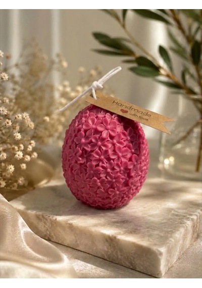 Mumelia Çiçek Desenli Yumurta - Doğal Soya Dekoratif Mum - Derin Pembe