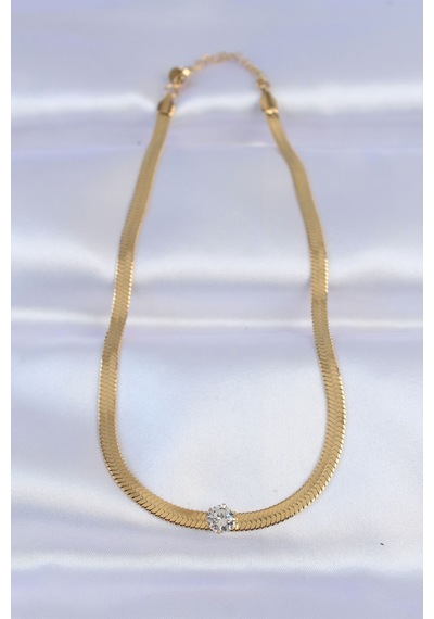 Ezoconcept 316l Çelik Gold Renk Tek Zirkon Taşlı İtalyan Zincir Kolye