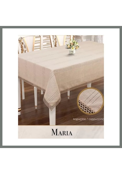 Bezos Maria Model Kapiçino 155x220 Cm Keten Masa Örtüsü Zarif Şık Ev Tekstili Mmbz