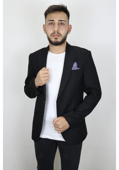Duayen Dmctekstil Erkek Siyah Düz İtalyan Kesim Dar Kalıp Tek Düğme Blazer Ceket