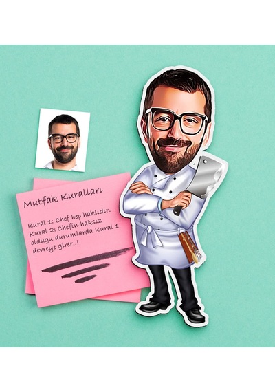 Kişiye Özel Bay Chef Karikatürlü Ahşap Magnet-5 Çok Renkli