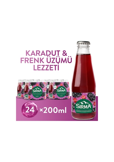 Sırma B Vitaminli Karadut & Frenk Üzümü Aromalı Doğal Maden Suyu 200 Ml X 24 Adet