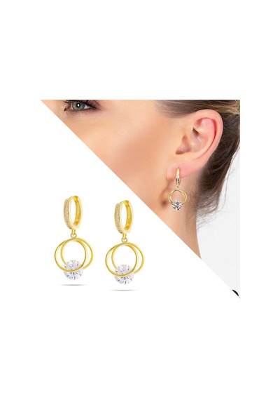 Gümüşhediyeal Starlight Diamond Tektaşlı Kalp Tasarım Gold Renk 925 Ayar Gümüş