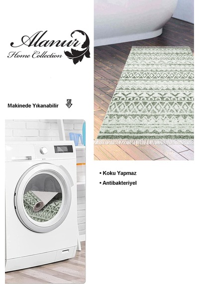 Dekoreko Kaymaz Taban Djt Banyo Halısı Trend Saçaklı Iskandinav F5078 Yeşil