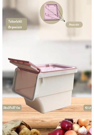 Tekerlekli Sebzelik Bpa Free Soğanlık Oyuncaklık Organizer Beyaz Beyaz Pembe 12 Lt Pembe-beyaz