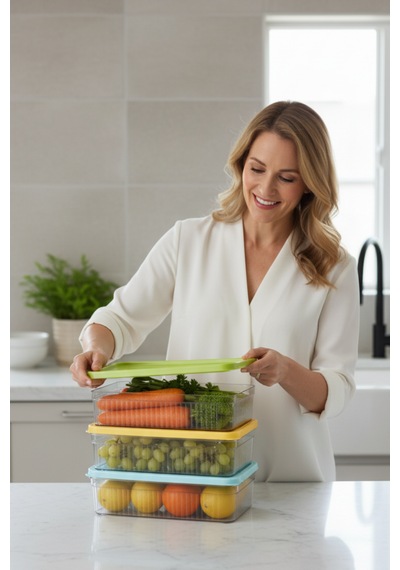 3'lü Buzdolabı Organizer Saklama Kabı Buzdolabı Düzenleyici 3x1.80 L Çok Renkli