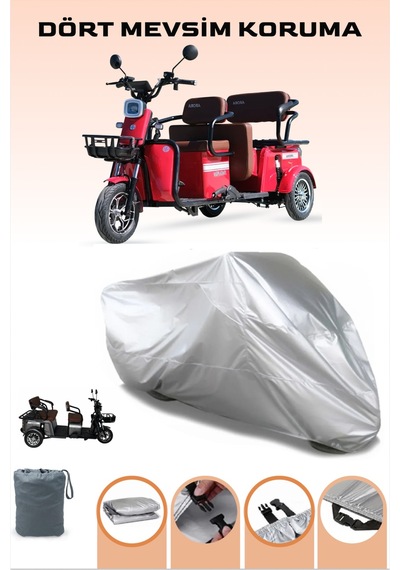 Gri Felix Plus Arora 3 Teker Elektrikli Moped Brandası, Motor Brandası, 4 Mevsim Koruma