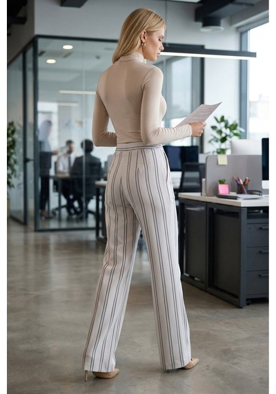 Armonika Kadın Krem Bol Paça Keten Pantolon Arm-26k001053