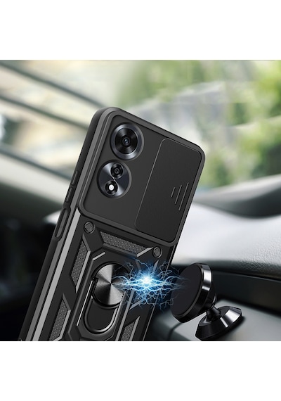 Zore Oppo A60 Uyumlu Magnetik Standlı Kamera Korumalı Msra Sürgülü Vega Kapak-mavi Mavi