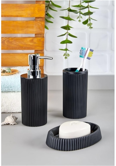 Çizgili Banyo Seti 3'lü Siyah