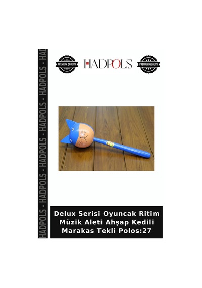 Delux Serisi Oyuncak Ritim Müzik Aleti Ahşap Kedili Marakas Tekli Polos:27