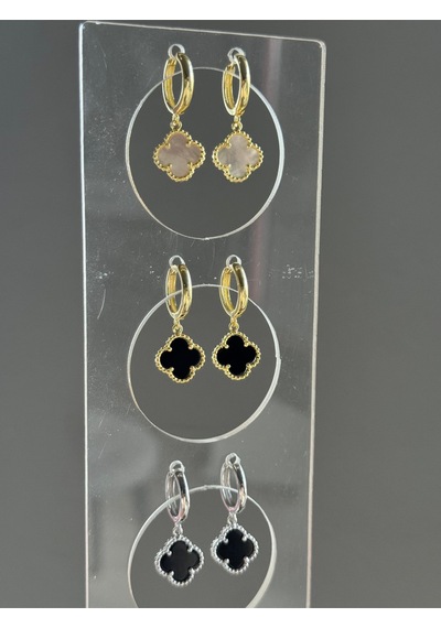 925 Ayar Gümüş 12 Mm Yonca Sallantılı Halka Küpe Altın