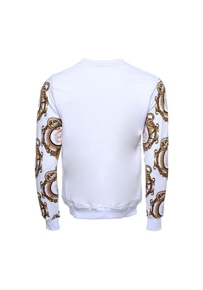 Wessi Beyaz Baskılı Taşlı Bisiklet Yaka Sweatshirt Beyaz