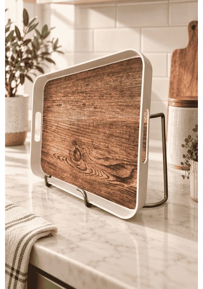 Parlak Silver Metal Tepsi Standı Tezgah Üstü Tepsi Düzenleyici Ve Tepsi Tutucu Stand Gümüş